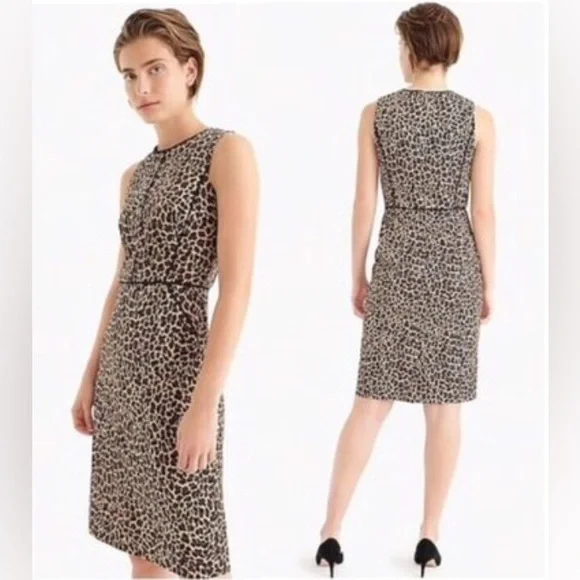 J Crew Leopard Print Sheath Dress in Bi Stretch Cotton Size 12